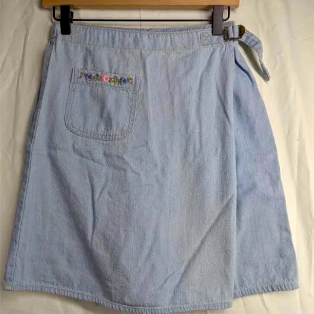 Sag Harbor Shorts Womens Large Blue Denim Skort Skirt Wrap Sport Embroidered VTG